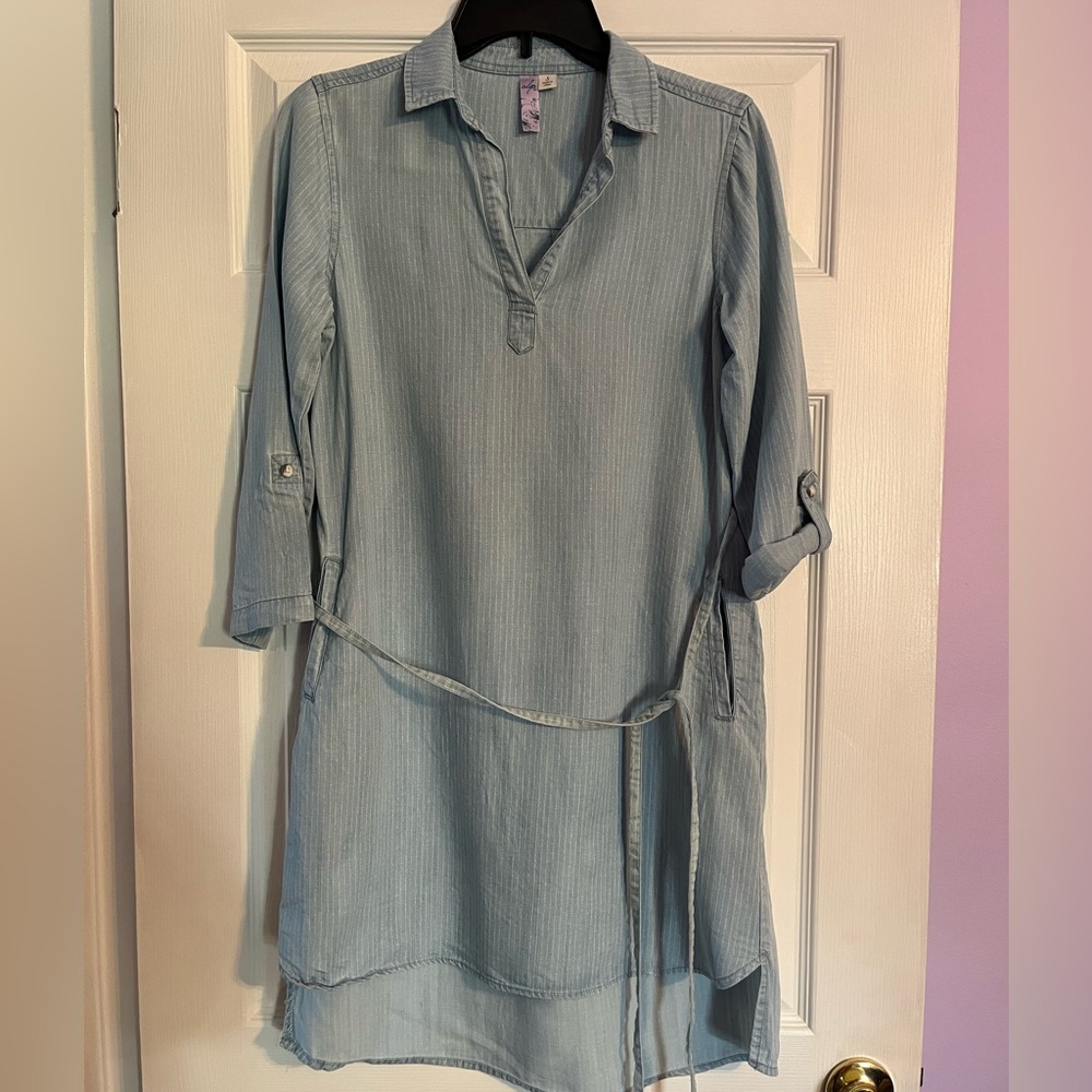 Light Blue Alya Women's Shirt Dress with Tie Waist
